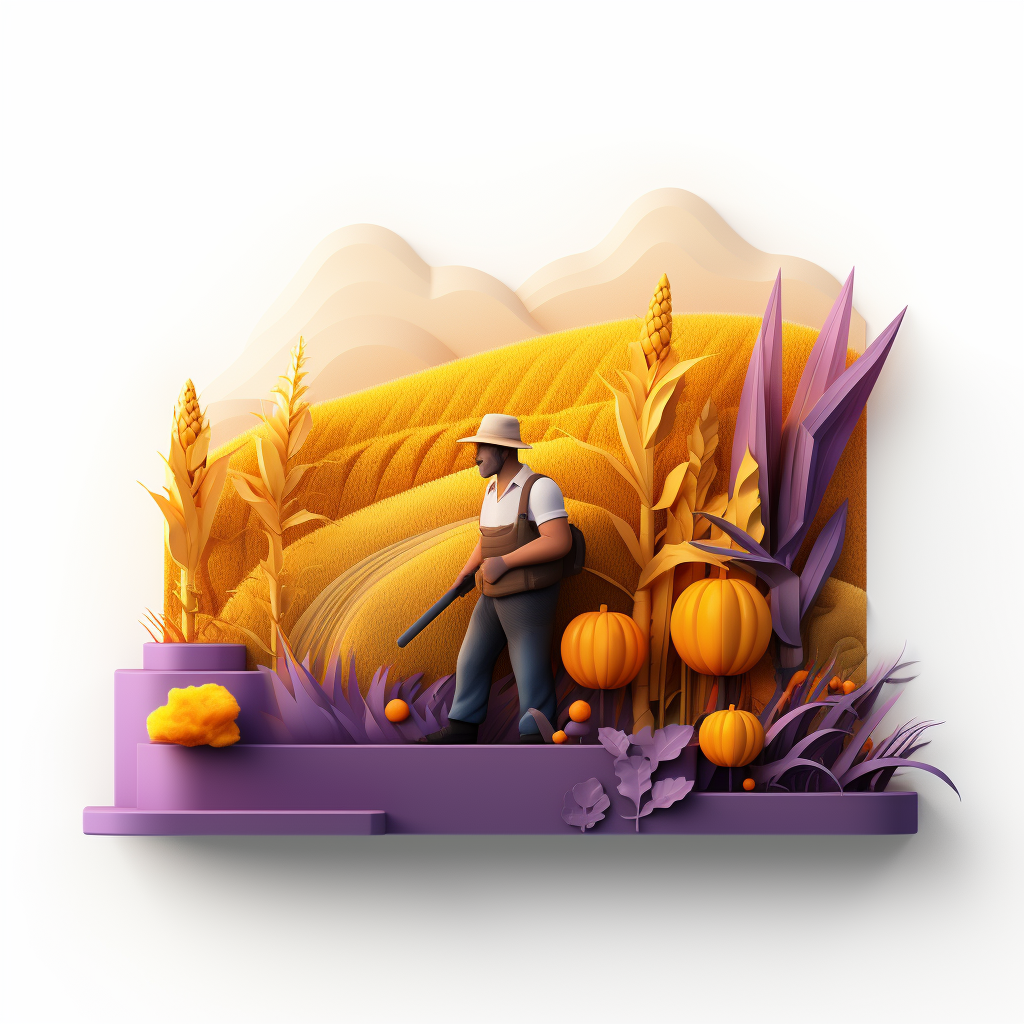 Illustration of Farmer Man Harvesting Crops