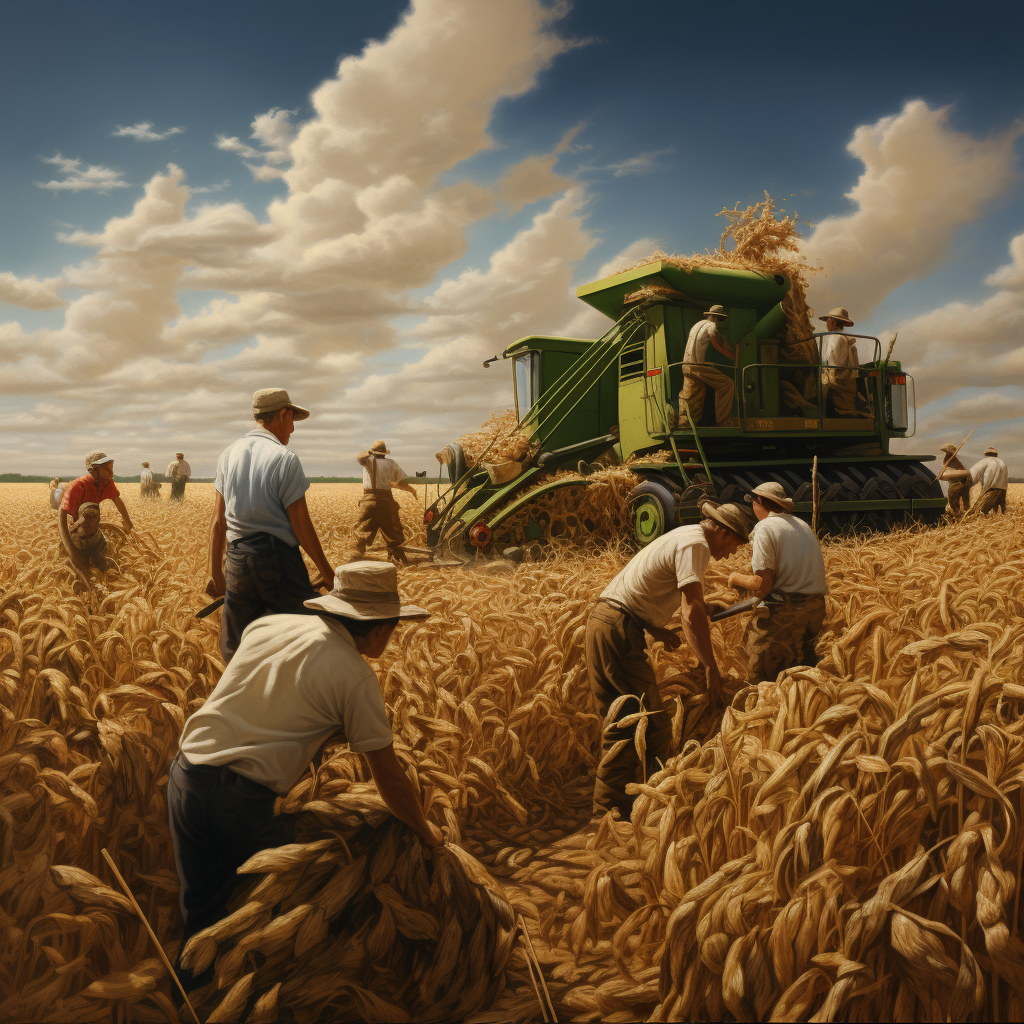 Farmers harvesting crops in the field