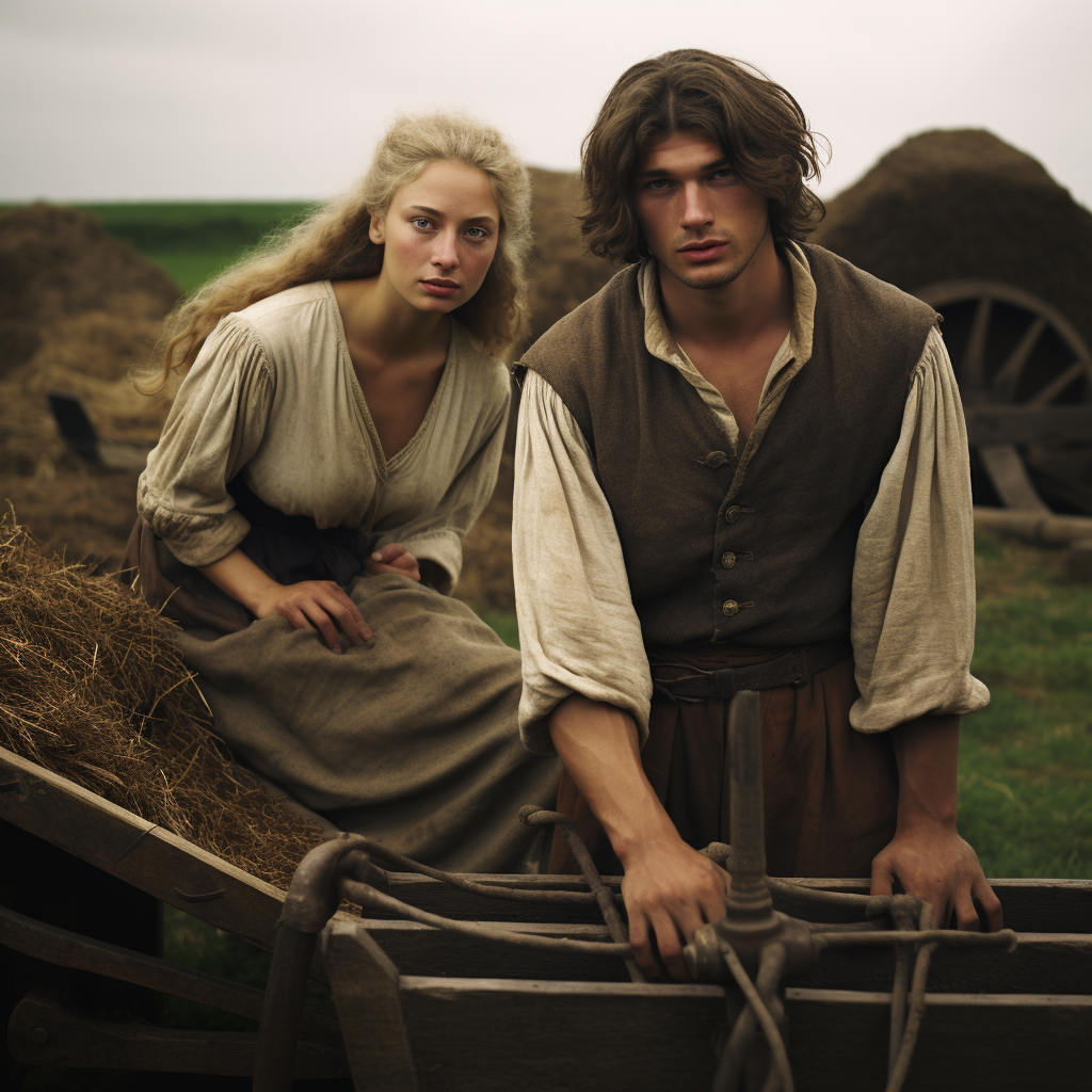 Middle Ages Farming Couple with Wheelbarrow