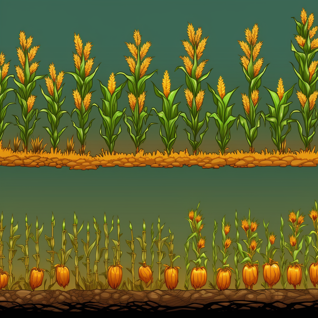 Various crops on farming game sprite sheet