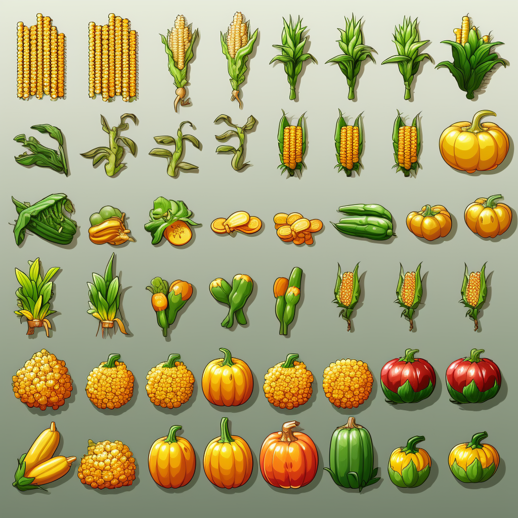 Various crops on farm game sprite sheet