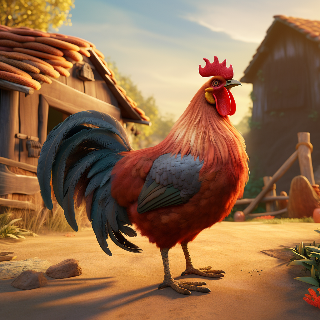 Stunning farmyard rooster in 3D