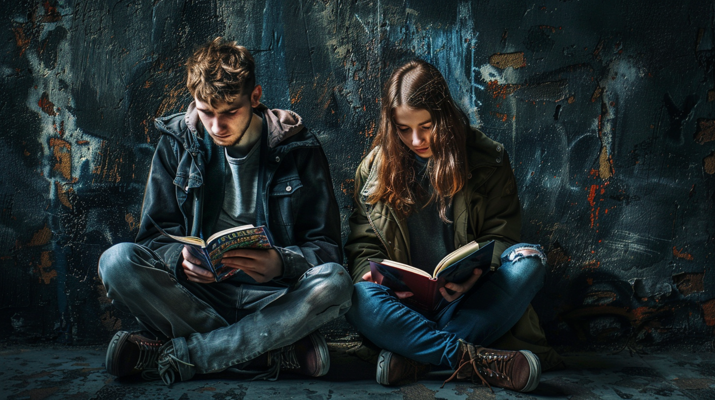 faroecouple-reading-books-graffiti