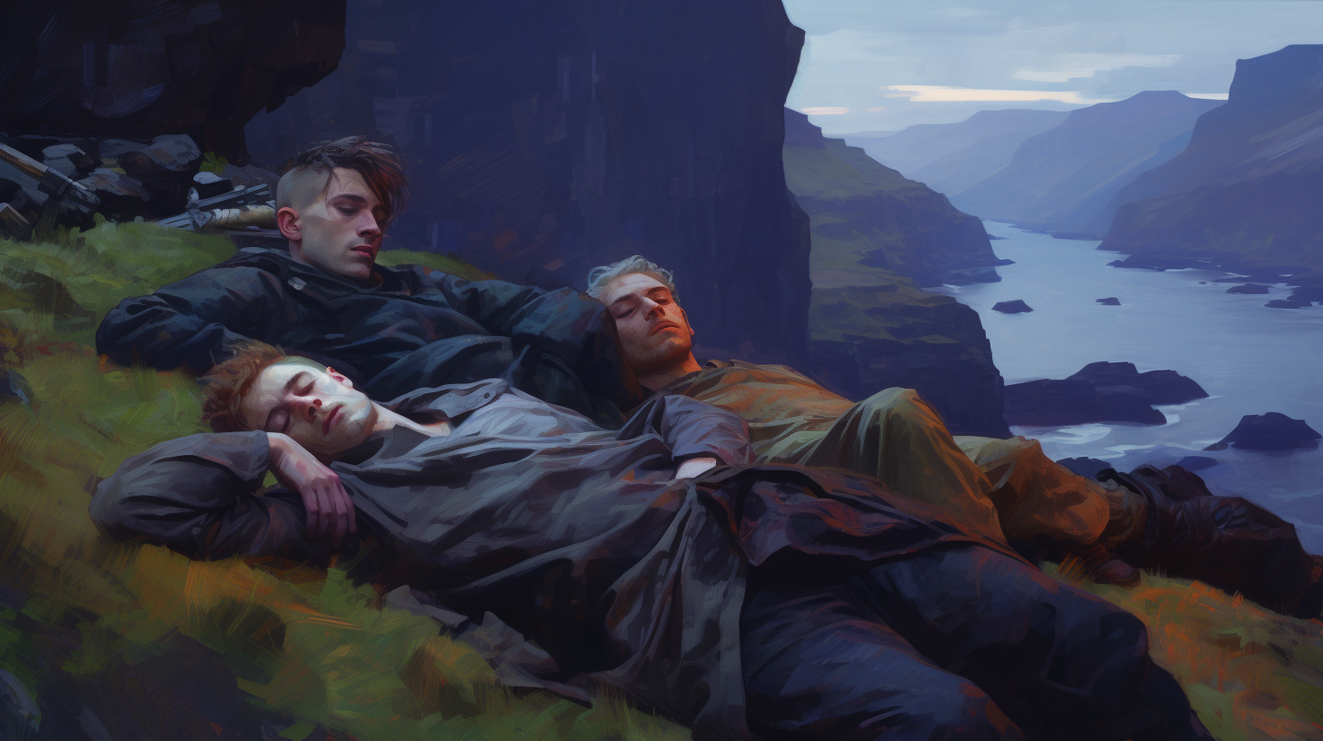 Sleeping People in Faroe Islands Landscape