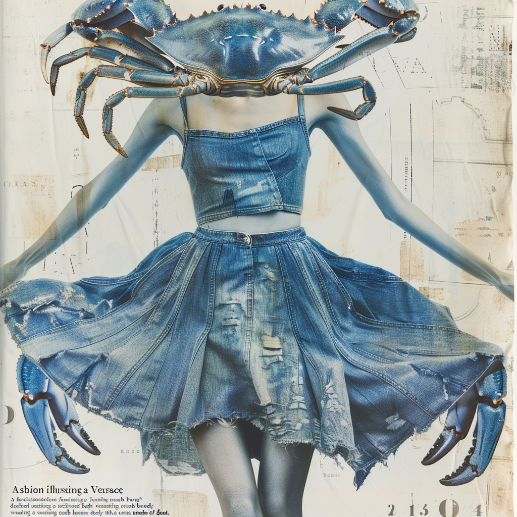 Fashion illustration woman with crab head dress