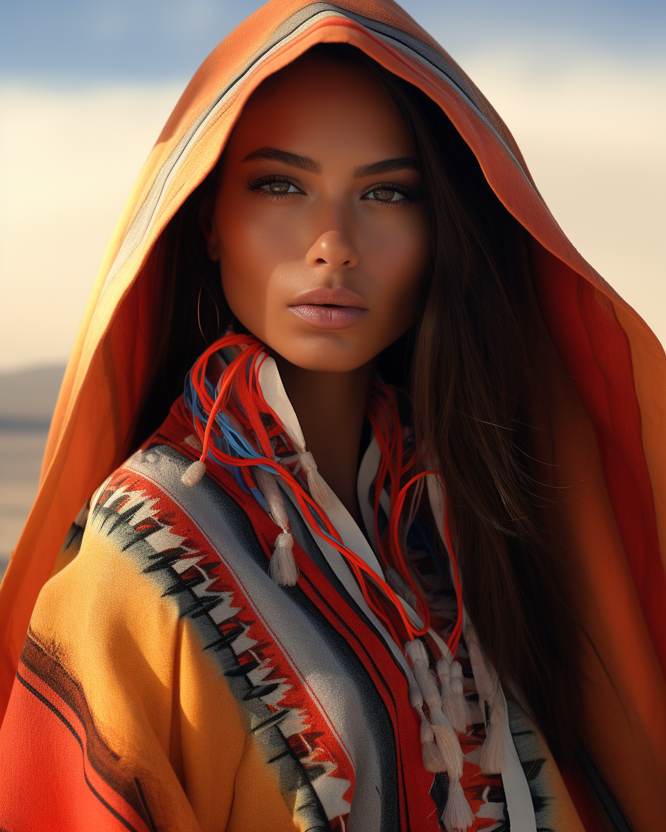 Stylish Latina model wearing a colorful poncho