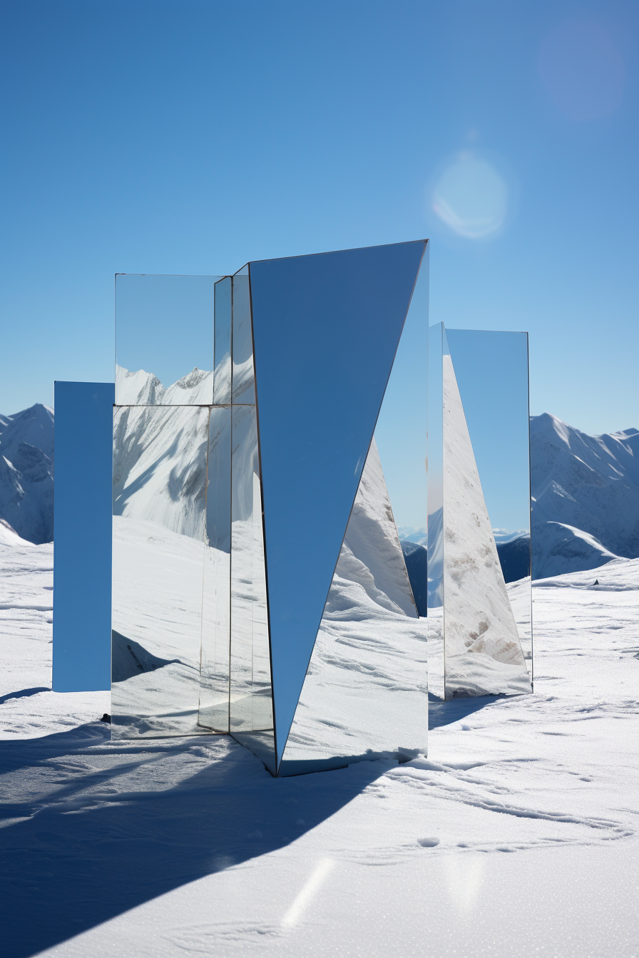 Mirror Art Installation in Snowy Mountain