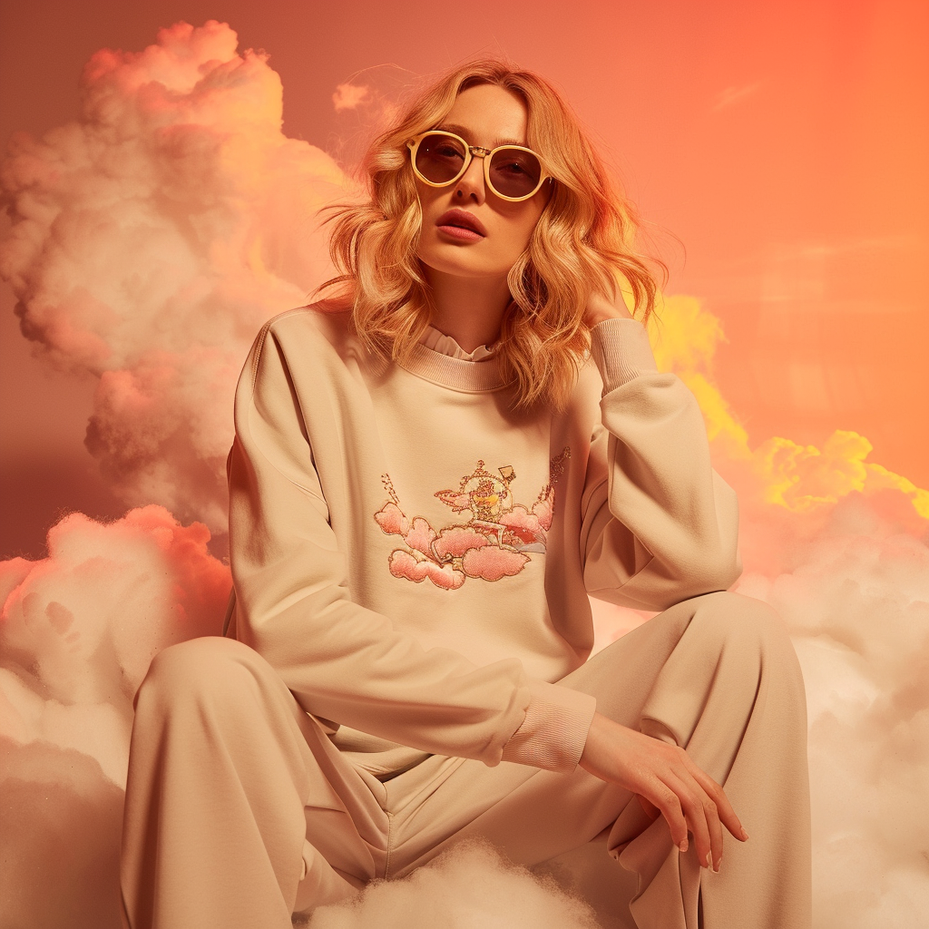 fashion model on clouds with sunglasses