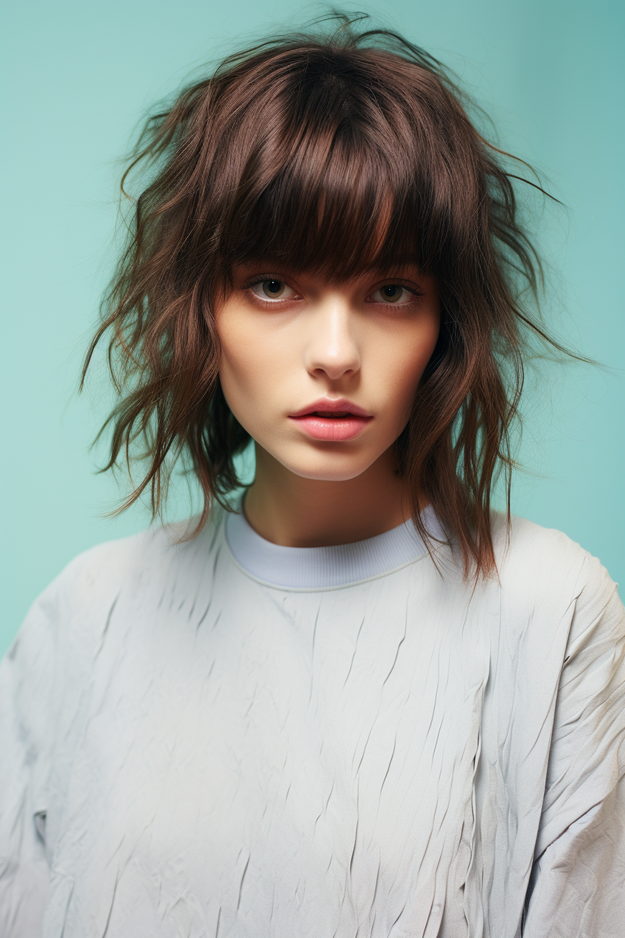 Beautiful brunette woman with powdered colors on face