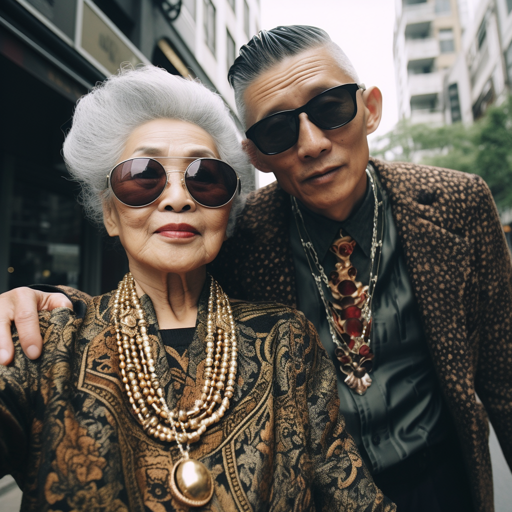 Trendy Chinese Grandparents Fashion Selfie