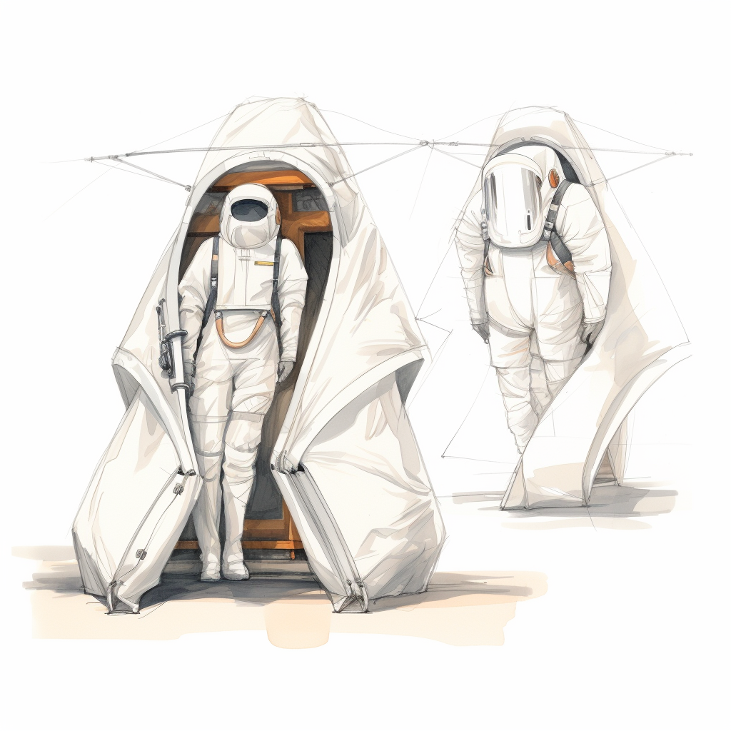 Stylish white space suit with foldable tent