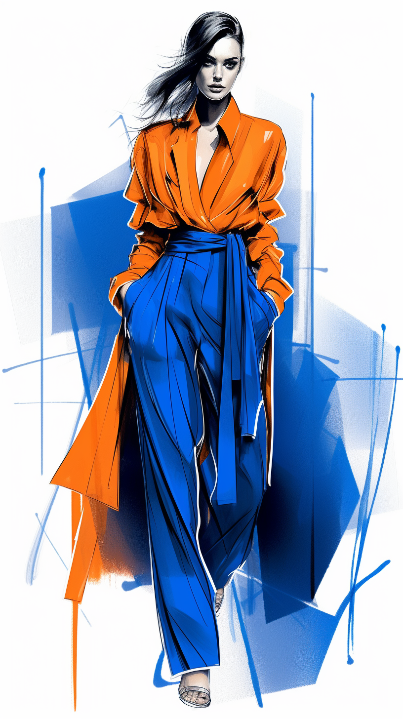 Fashion Sketch of Woman in Electric Blue Blazer
