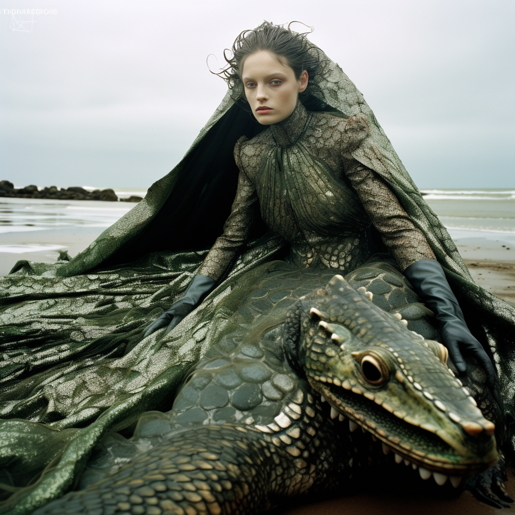 Dramatic Komodo Dragon Dress on the Beach