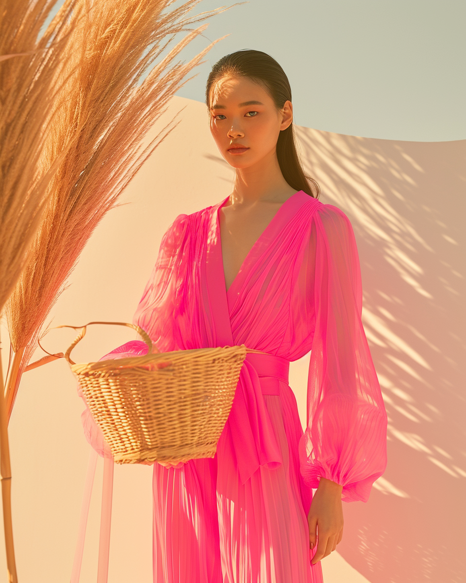 Asian beauty holding a bamboo basket