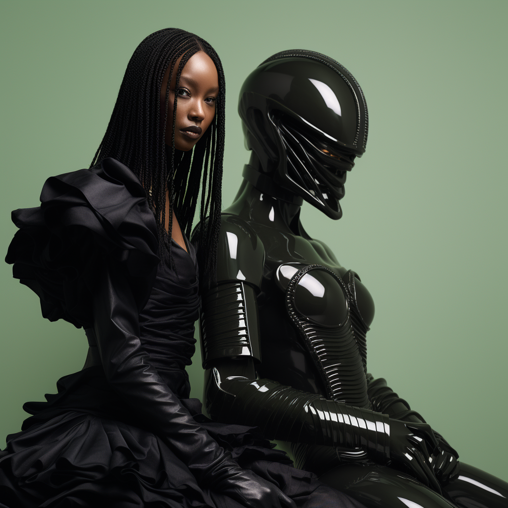 Fashion Model in Balenciaga Observing Xenomorph