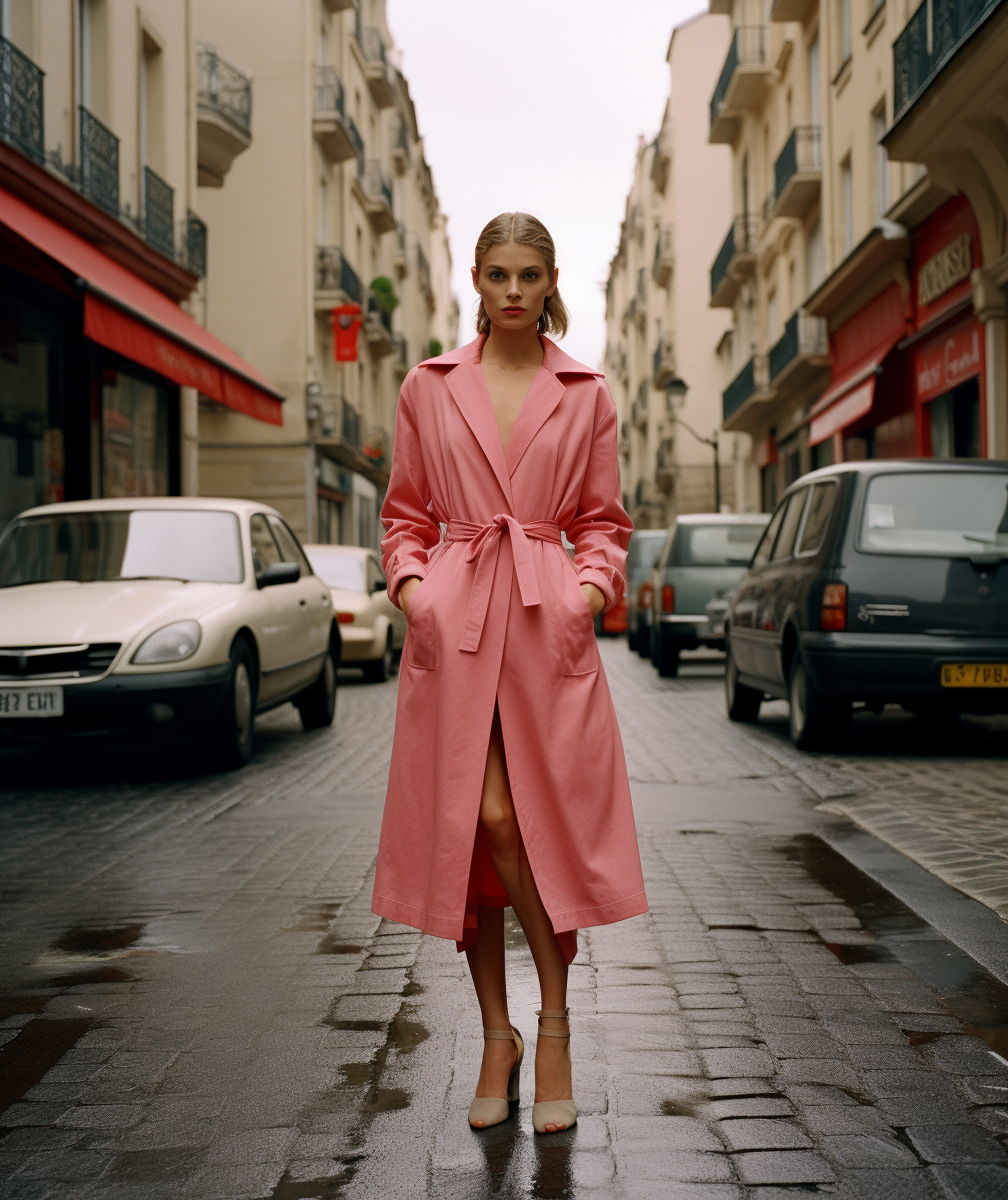Fashion Woman in Red Wrap Dress and Pink Pumps