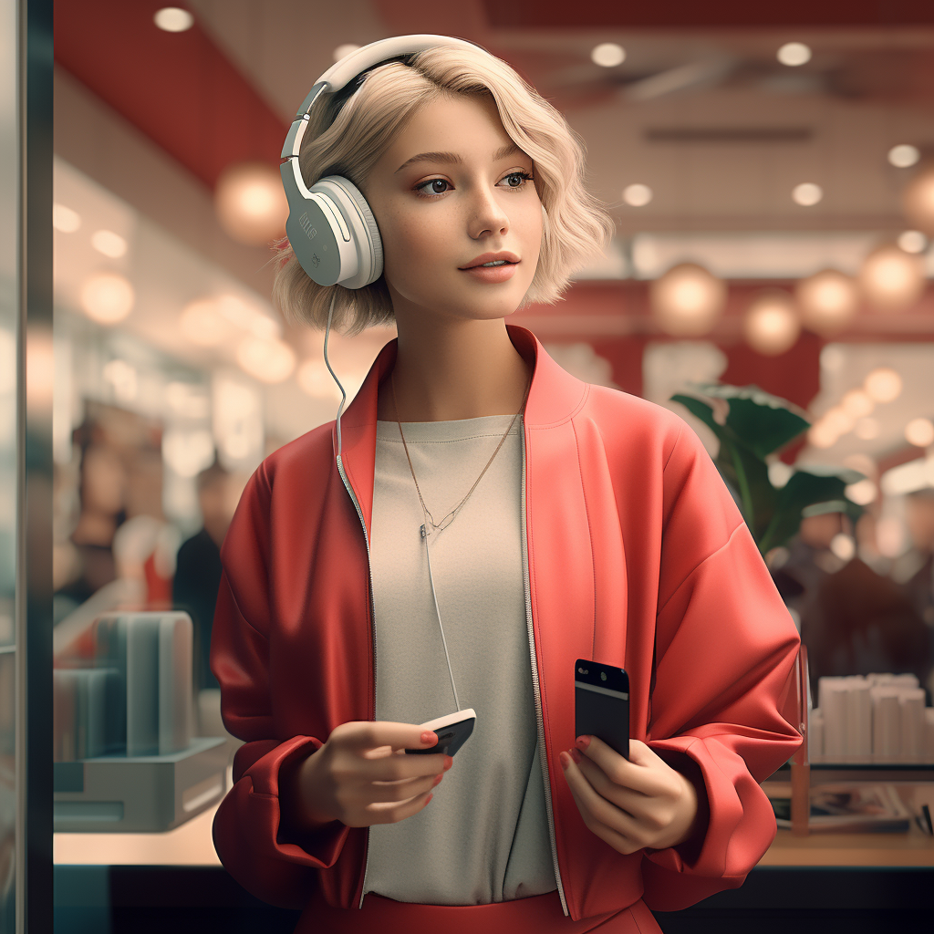 Fashion store assistant wearing Airpods