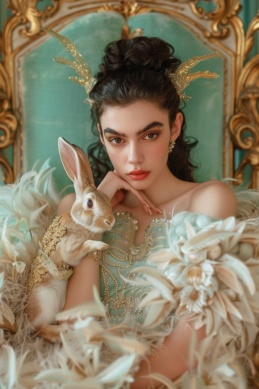 Fashion Model Throne Embroidery Rabbit