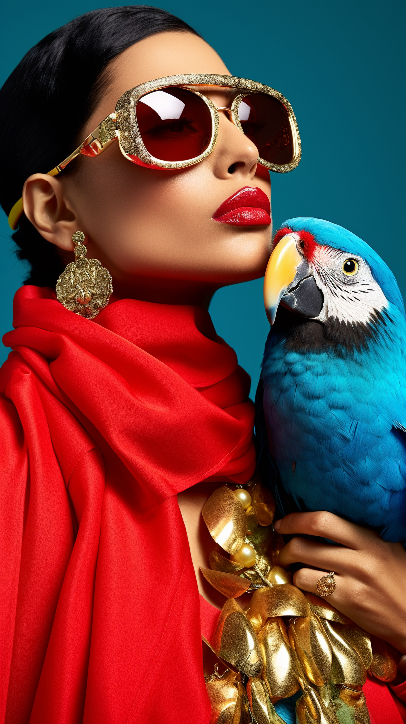 Fashionable parrot with statement accessory