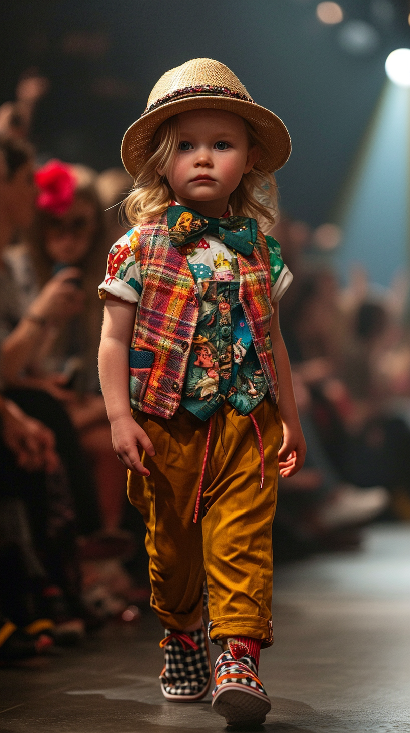 Fashionable toddler at a runway show