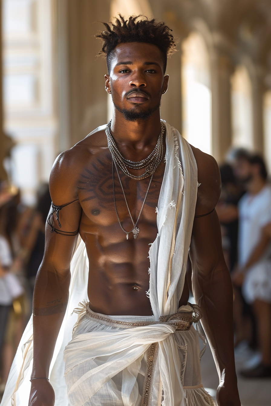 stylish young man on Paris catwalk