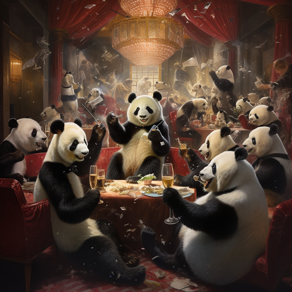 Fashionable pandas at a busy nightclub