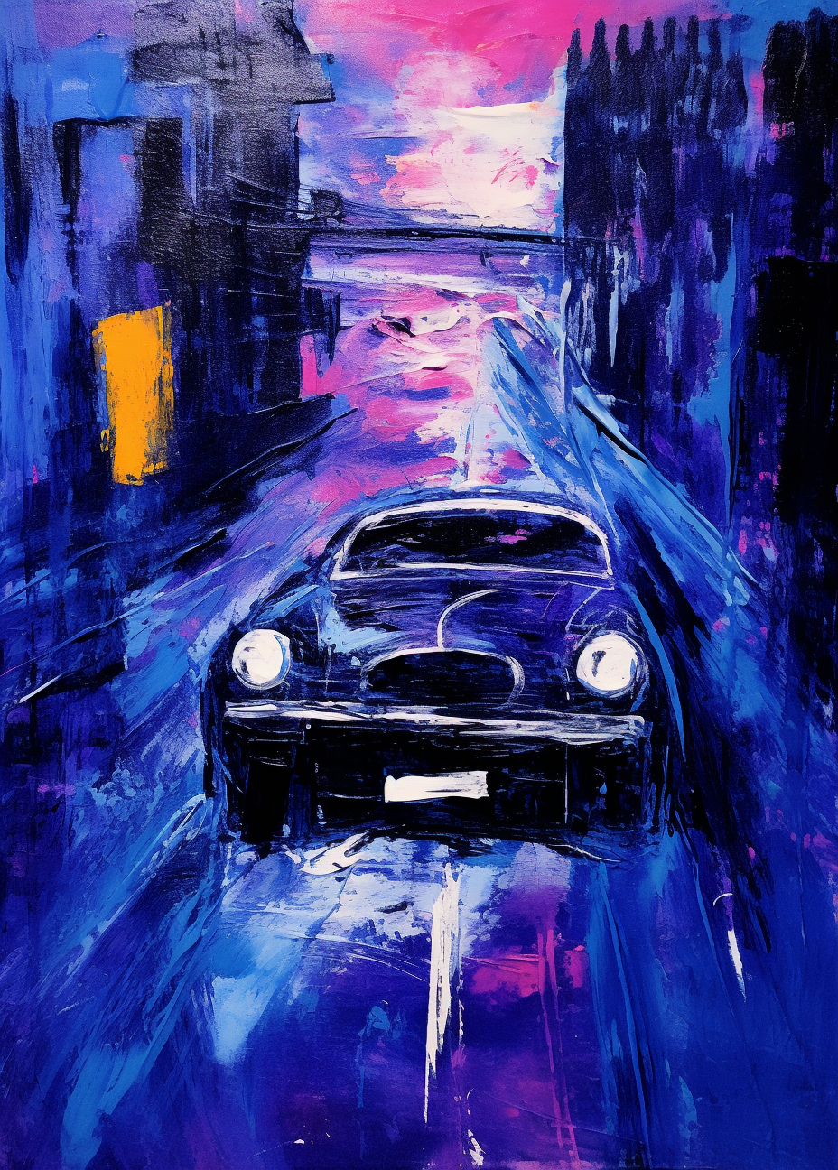 Fast car traveling in vibrant expressionism