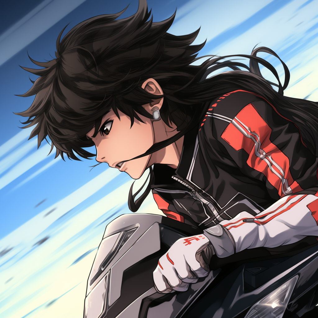 Energetic biker boy and his anxious waifu on a highway