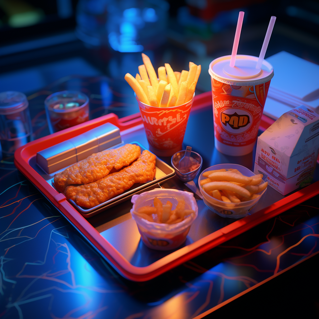 Tempting fast food tray with fries and drink