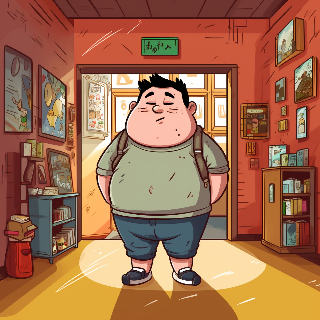 Cartoon of a Fat Chinese Boy