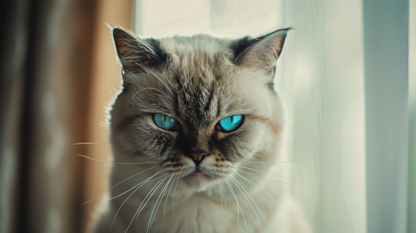 Angry fat cat by window