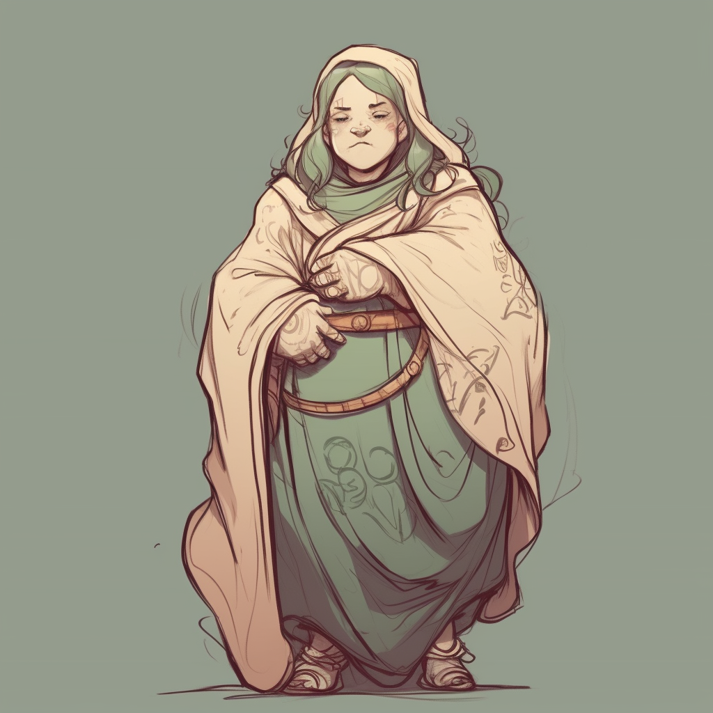 Sketch of a Fat Elf in Feminine Monk Clothes