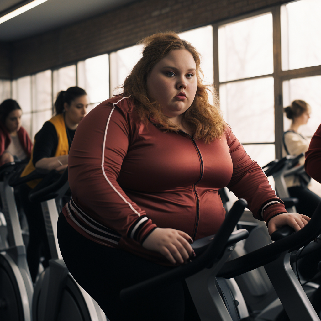 Realistic depiction of fat girls sweating and working out