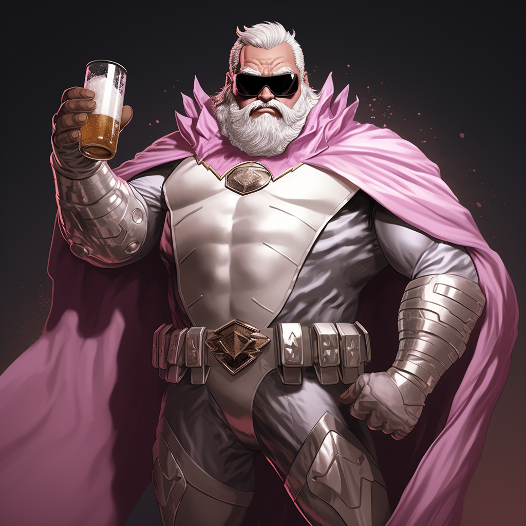 Comic supervillain shaking a beer keg