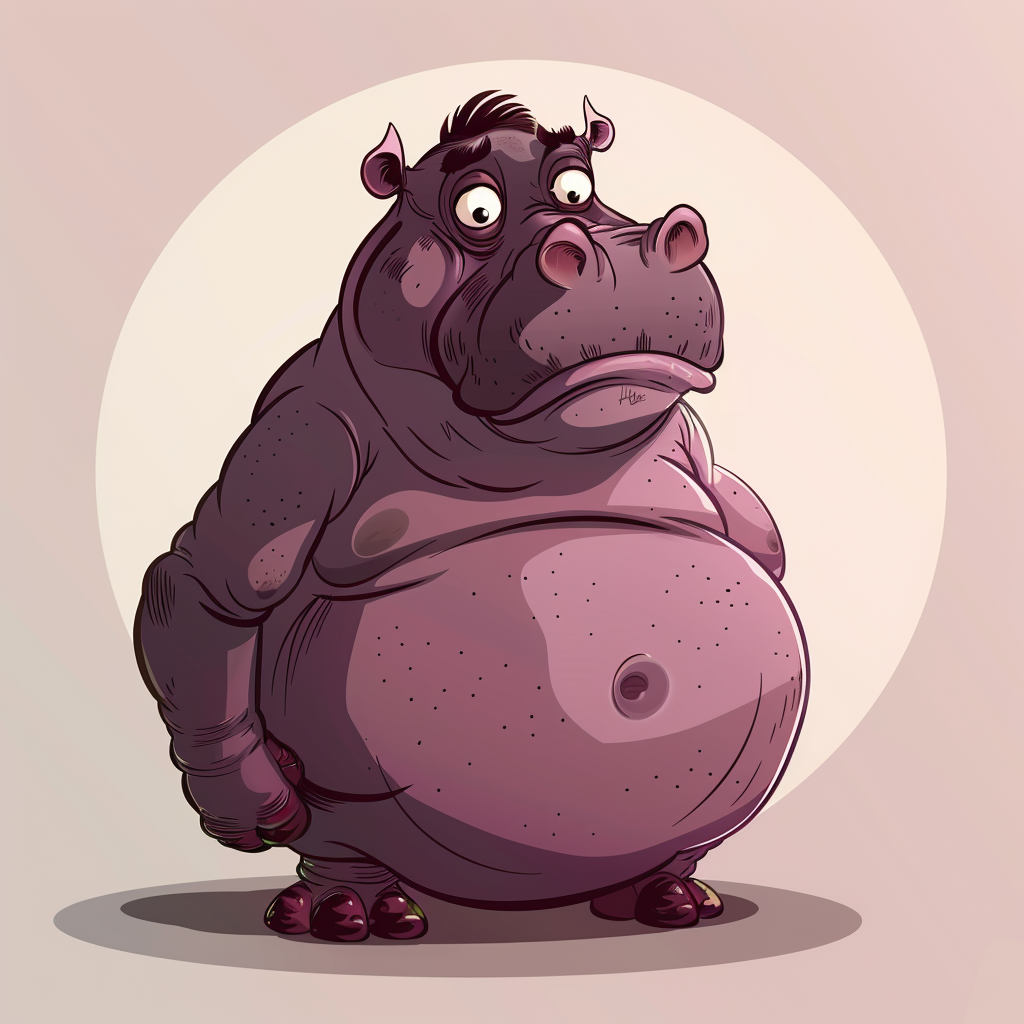 Funny cartoon hippo with big balls