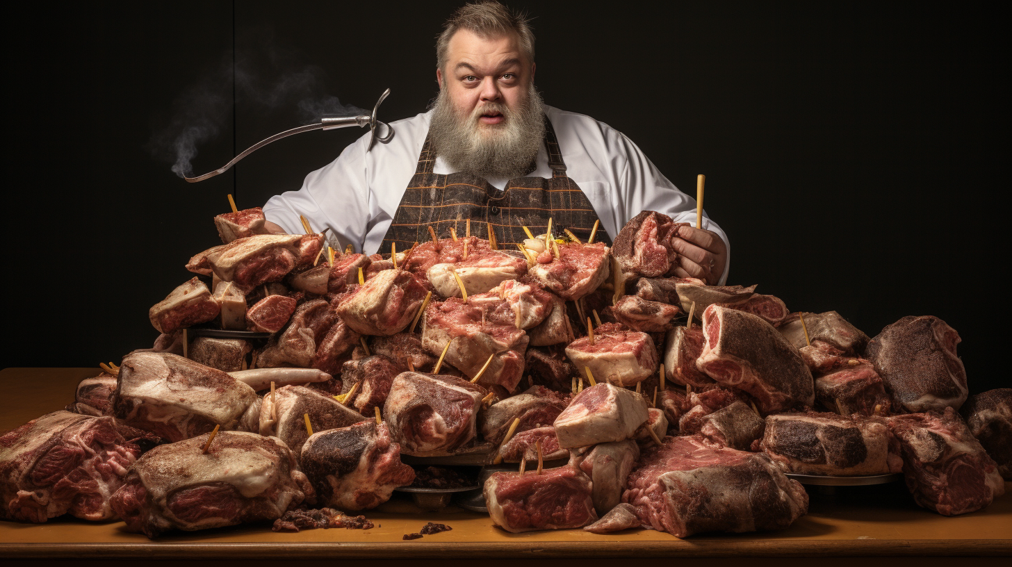 Man enjoying a steak feast