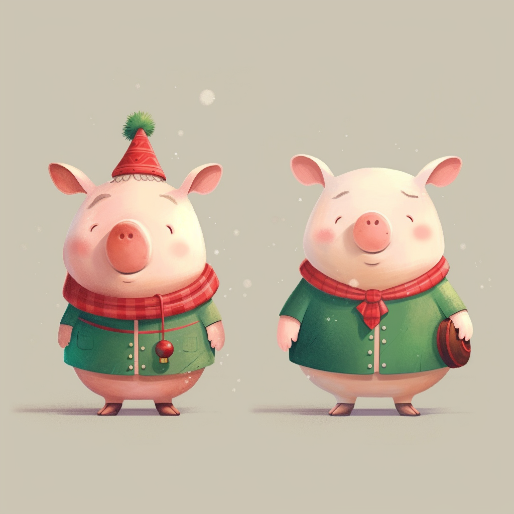 Cute Funny Pig with Christmas Bells