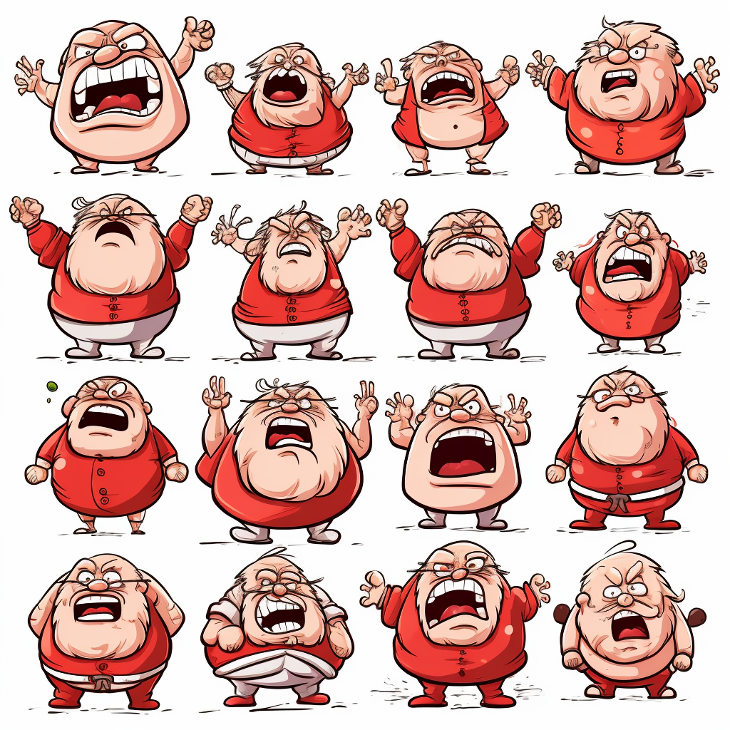 Cartoon Santa Claus with various fun expressions