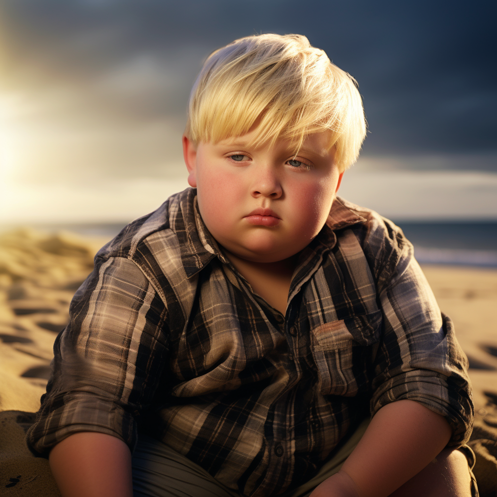 Obese boy enjoying the beach