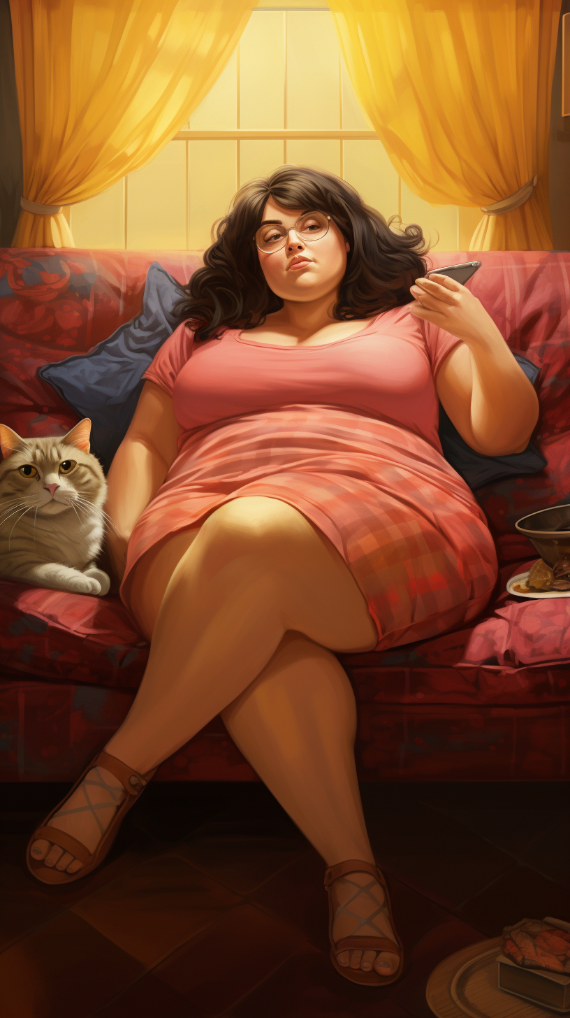 Fat Hispanic woman on couch