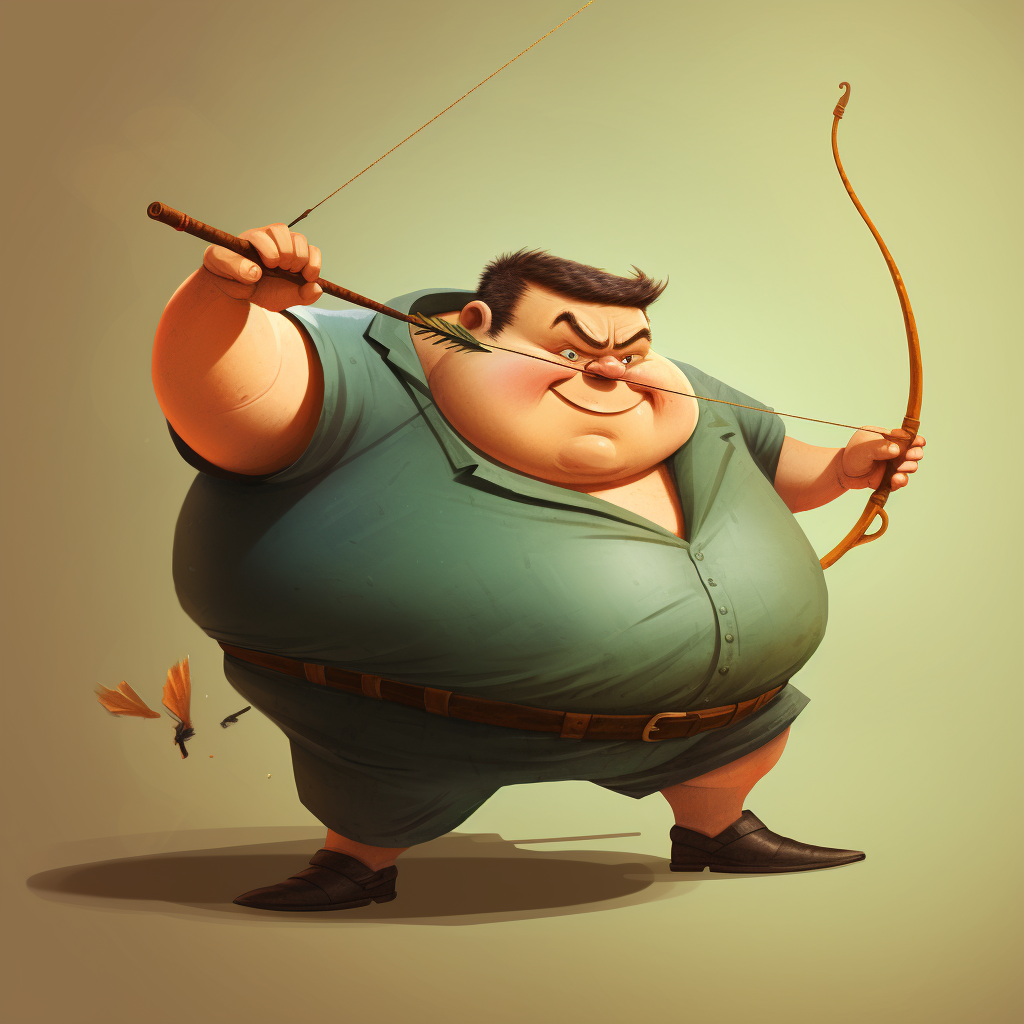 Cartoon sketch of fat man dodging arrow