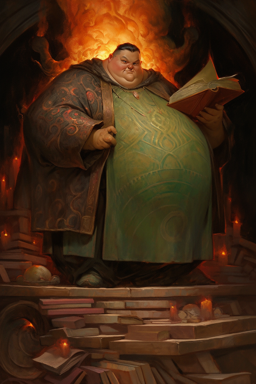 Fat wizard reading old books