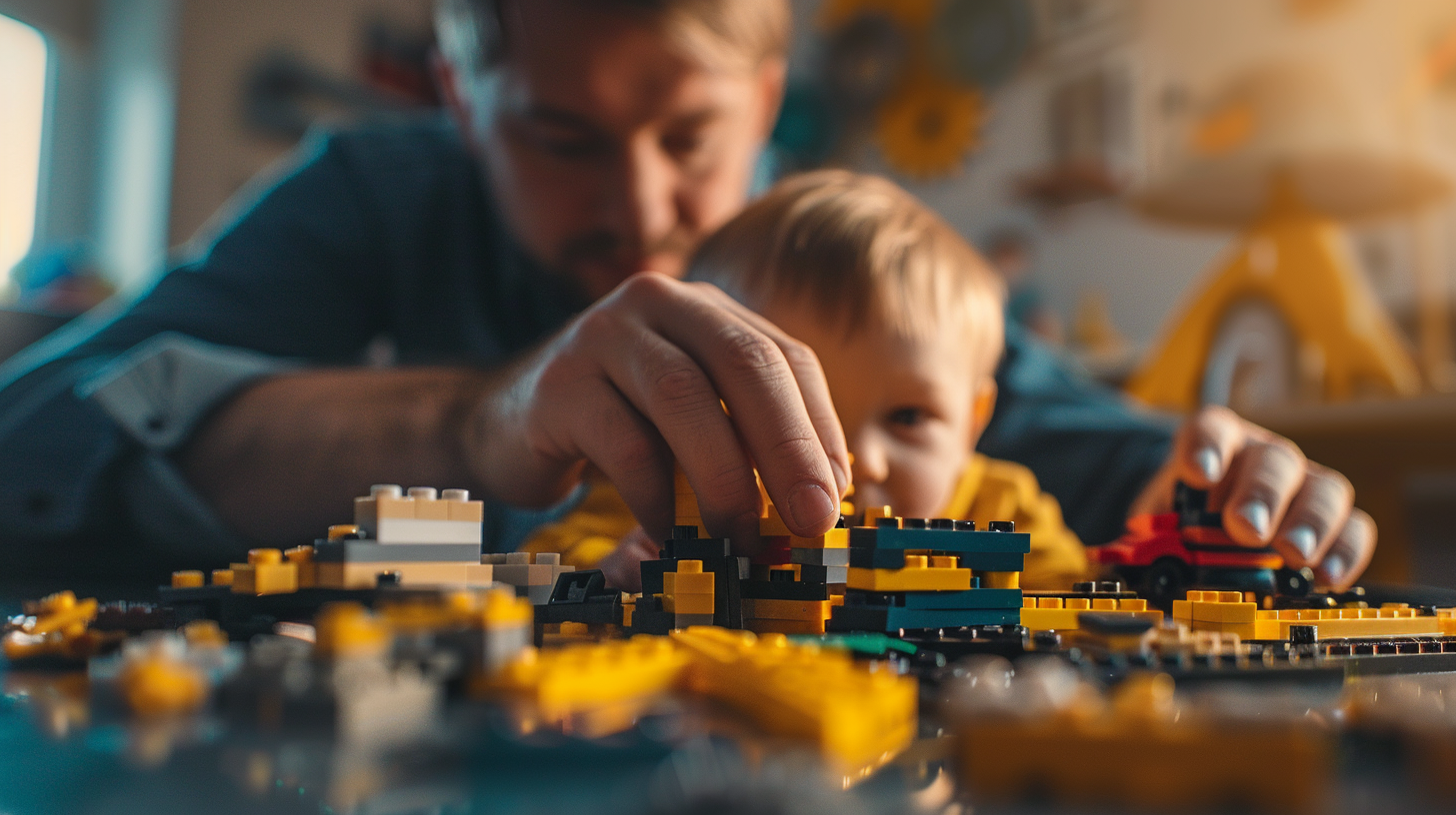 Father Child LEGO Blocks Play