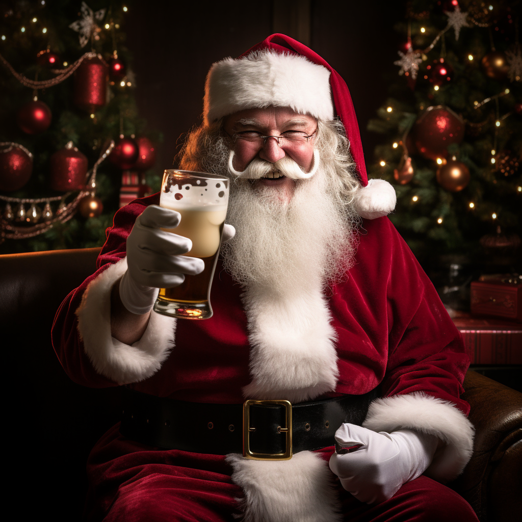 Father Christmas enjoying a beer