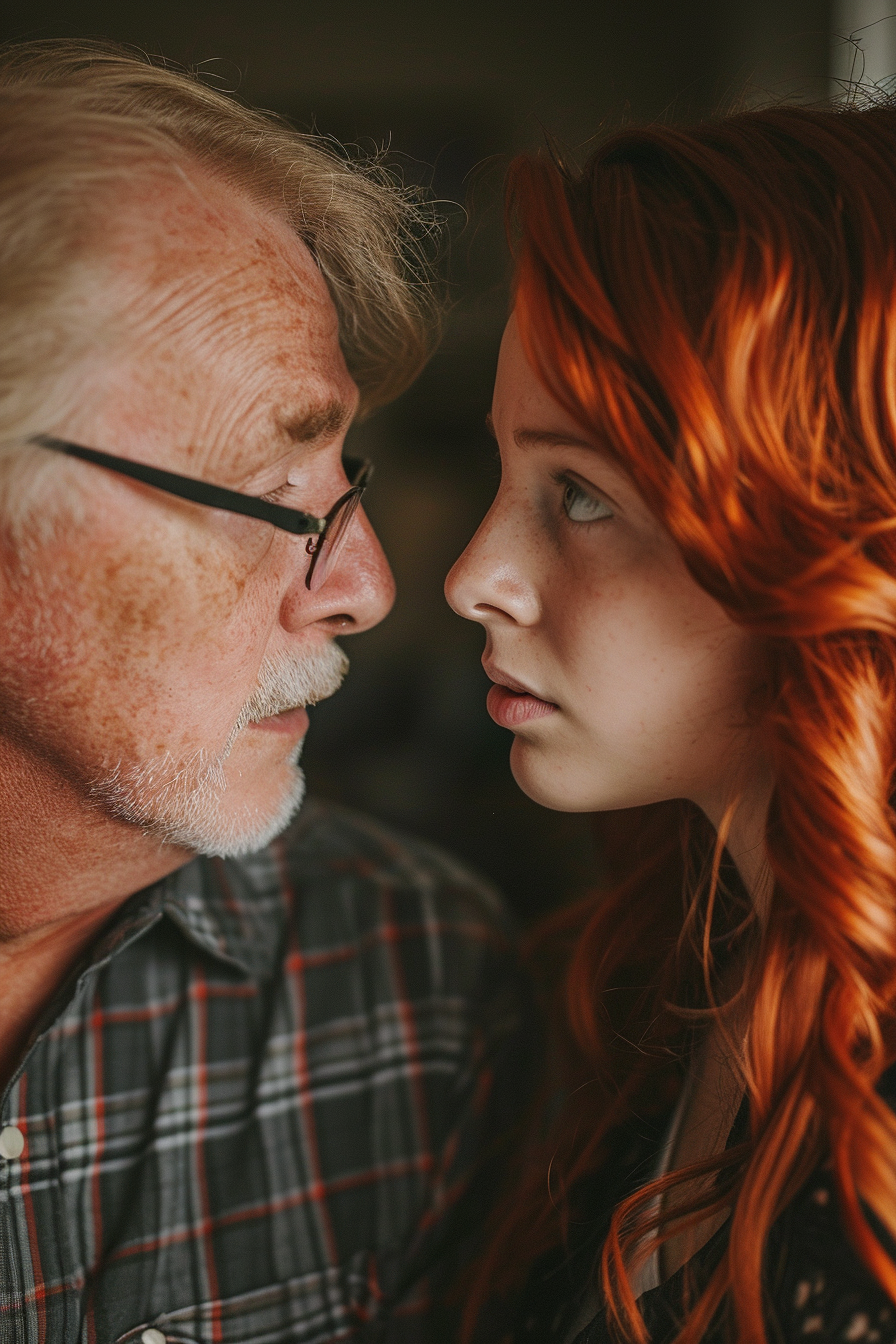 Father and Daughter Looking Confused, Red Hair