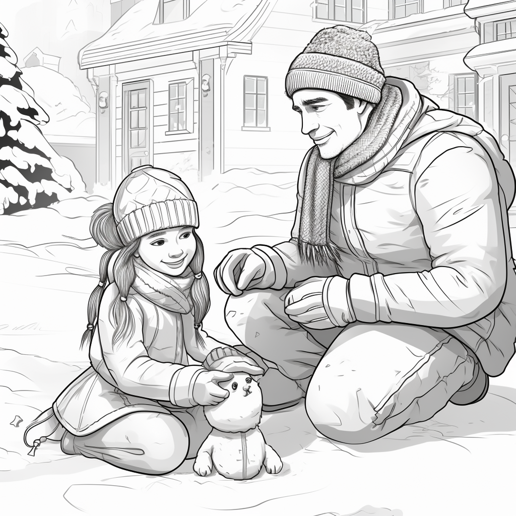 Father and Daughter Building Snowman