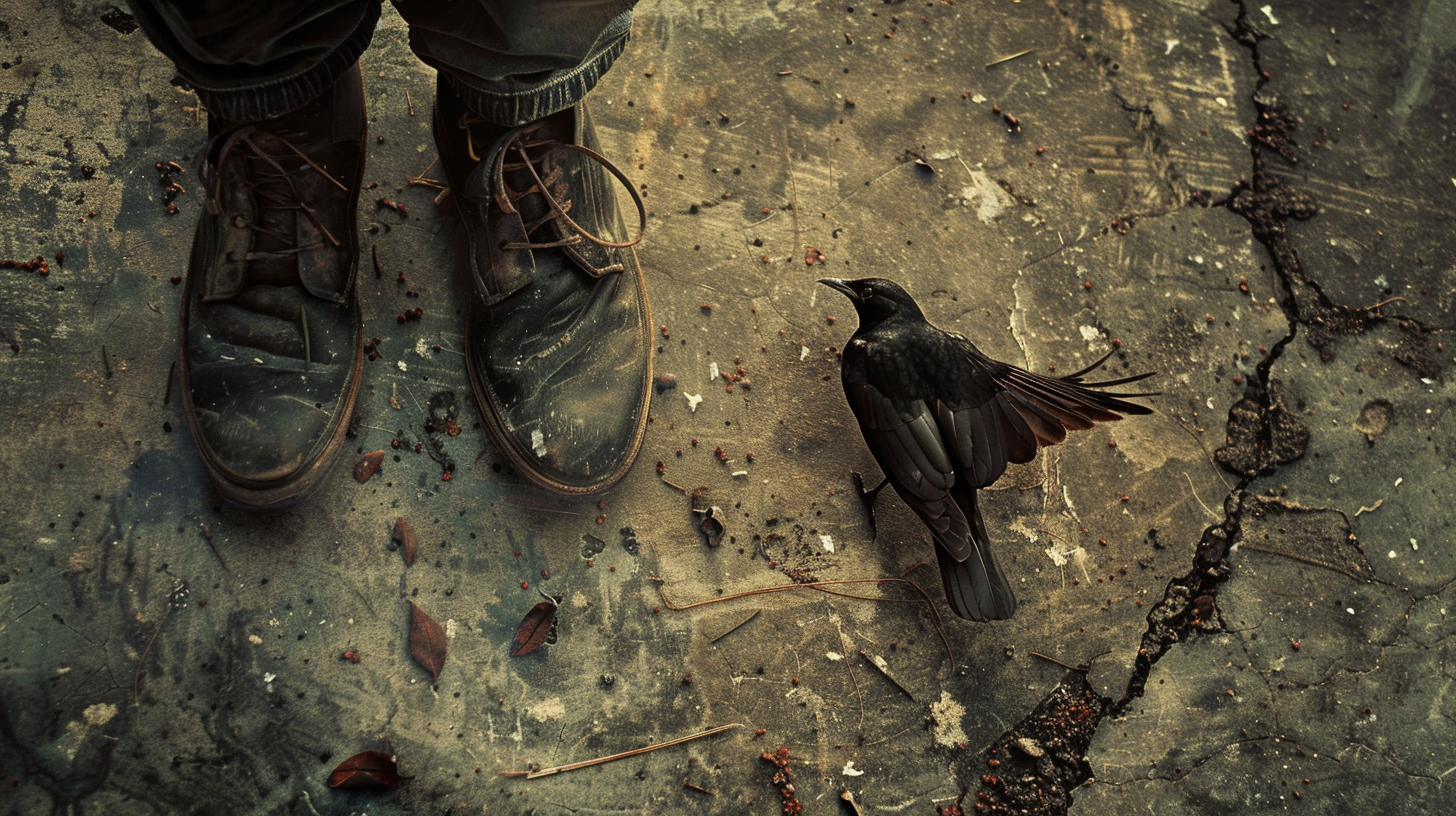 Father with dead bird by his feet