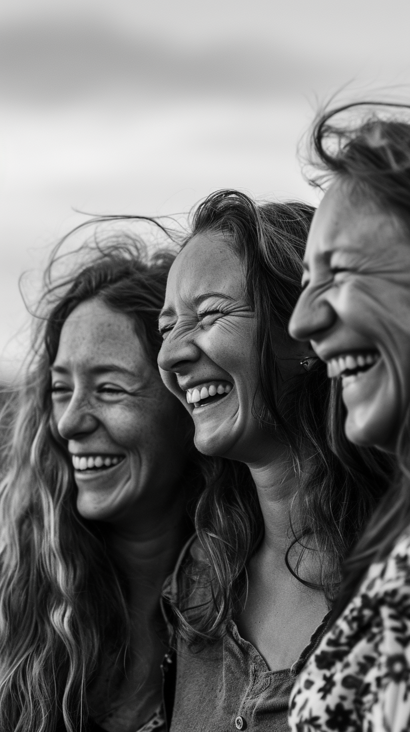 Father laughing with his two daughters