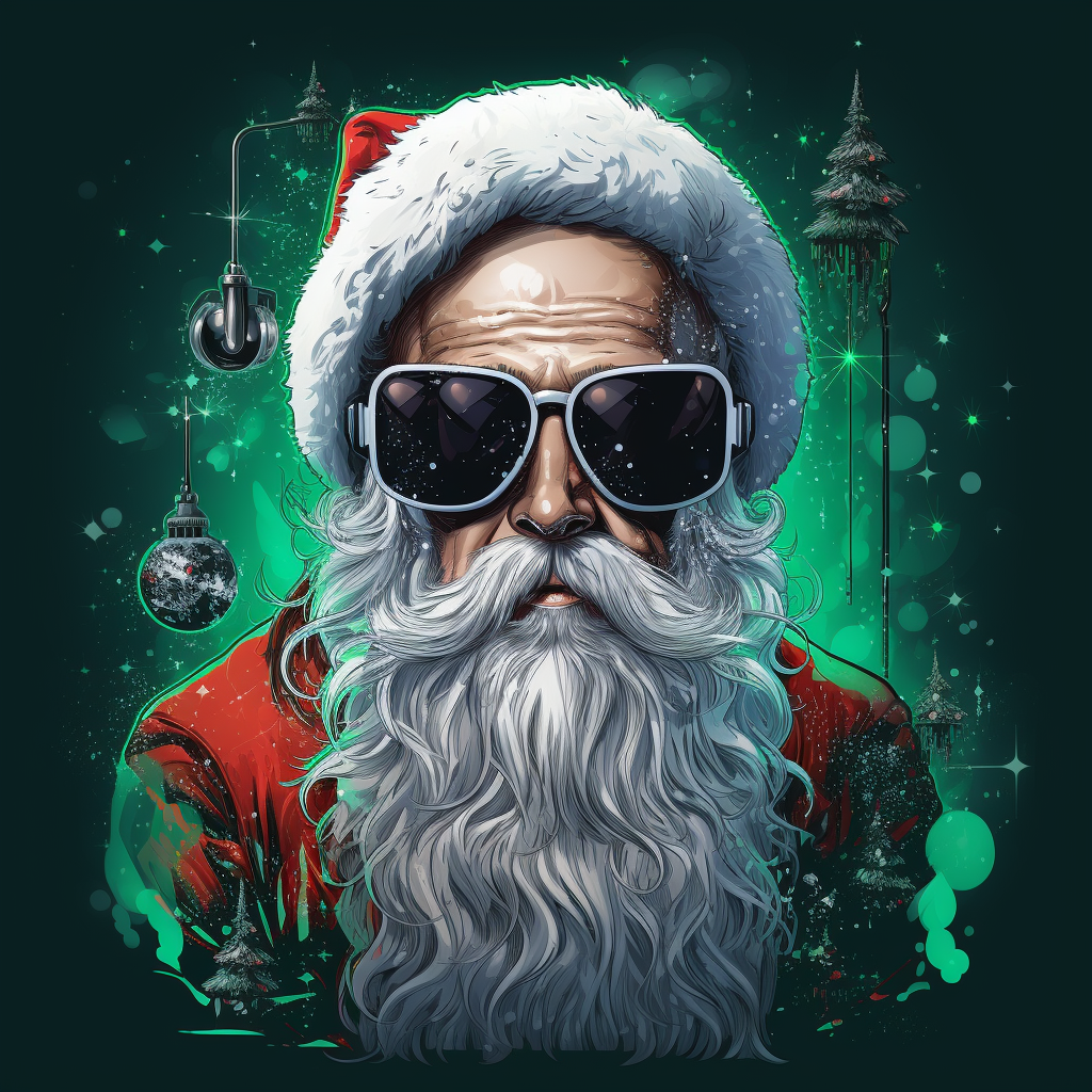 Father Christmas with sunglasses and TV