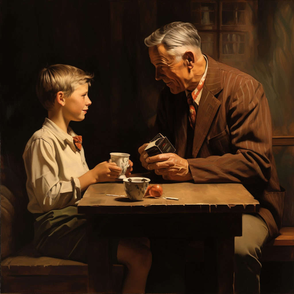 Son serving coffee to his father